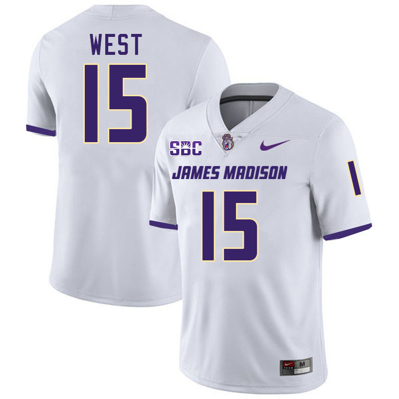 #15 Sahir West JMU Jersey,James Madison Dukes Football Jerseys Stitched-White #15 Sahir West JMU Jersey,James Madison Dukes Football Jerseys Stitched-White